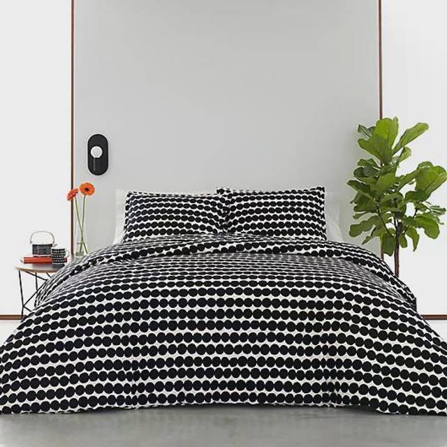 MARIMEKKO - King Duvet Cover Set, Cotton Bedding with Matching Shams & Button Closure, All Season Home Decor (Rasymatto Black, King)