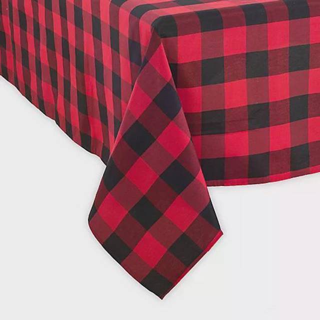 Saro Lifestyle 5026.R70S 70 in. Square Buffalo Plaid Design Cotton Blend Tablecloth, Red