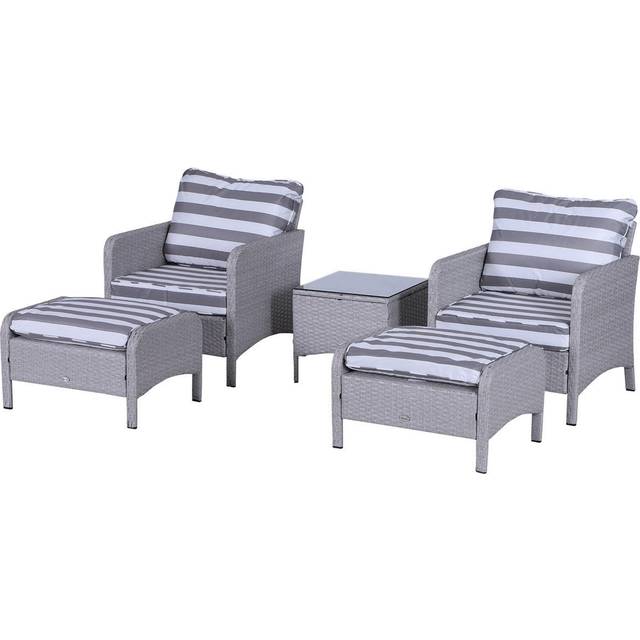 Outsunny 5Pcs Outdoor Patio Furniture Set Wicker Conversation Set Grey, Grey