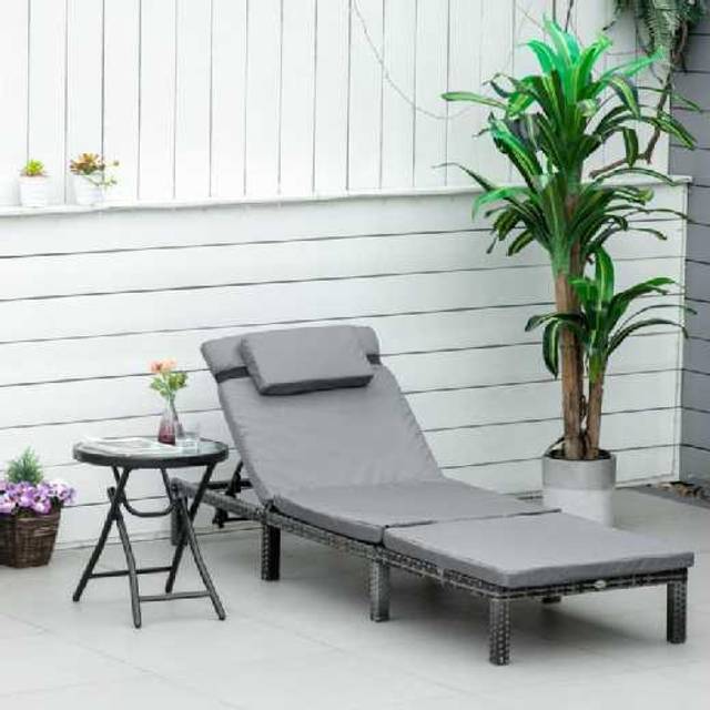 Outsunny Garden Rattan Furniture Recliner Lounger Sun Reclining Daybed Patio | TJ Hughes