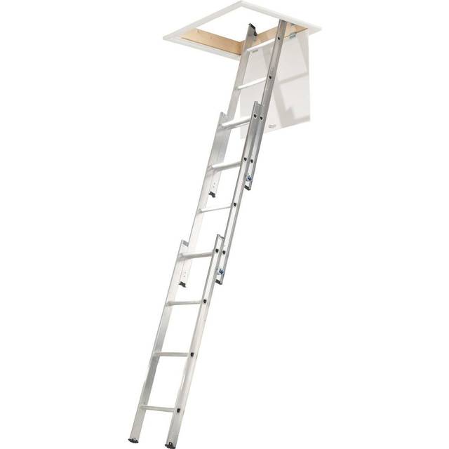 Abru 37000 3 Section Compact Aluminium Loft Ladder, Comfort D-Shaped Rungs, Inc. Stowing Pole, 150kg Load Capacity, Safety Certification EN14975