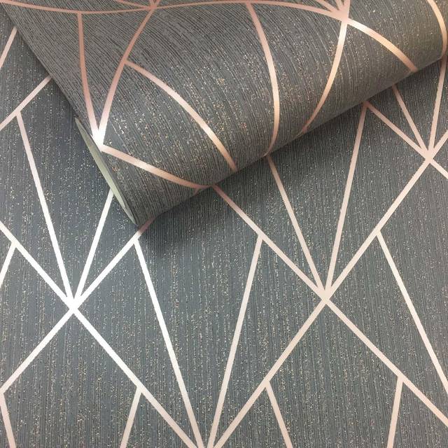 Muriva Ltd Muriva Indra Charcoal & Rose Wallpaper 10m x 53cm, Grey