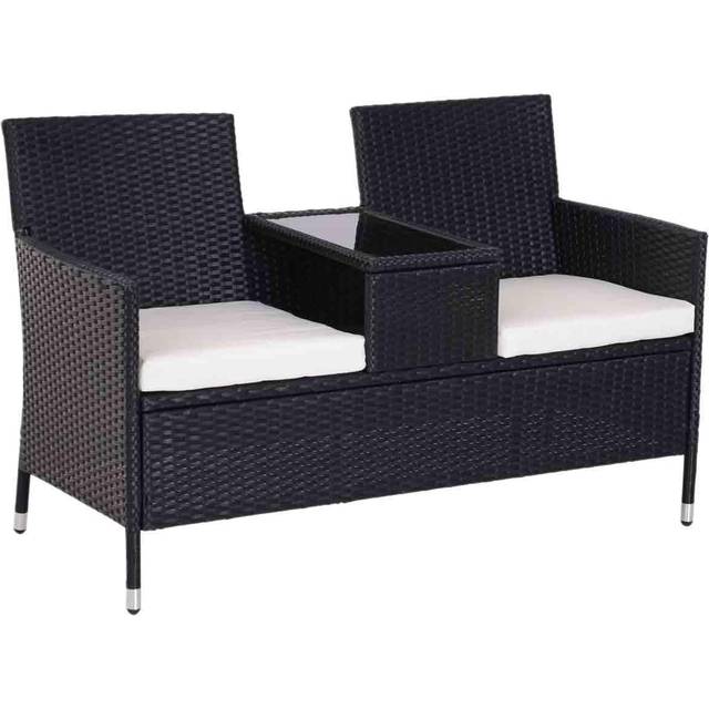 Rattan Chair Garden Furniture Patio Companion Love Seat Table Black - Outsunny