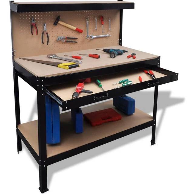 vidaXL Workbench with Pegboard and Drawer Station Garage Tool Storage Shelf