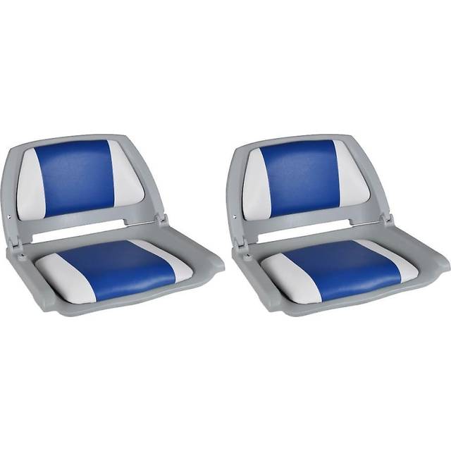 vidaXL Boat Seats 2 pcs Foldable Backrest Blue-white Pillow 41x51x48cm - Grey