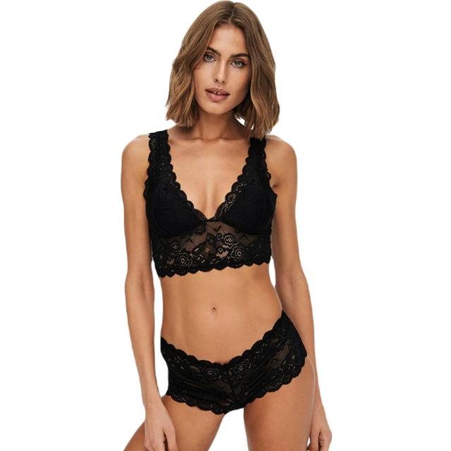 ONLY Damen Spitzen Bustier BH ohne Bügel | Lace Triangel Bra ONLCHLOE | Cups Breite Träger Crop Top, Farben:Schwarz, Größe:S