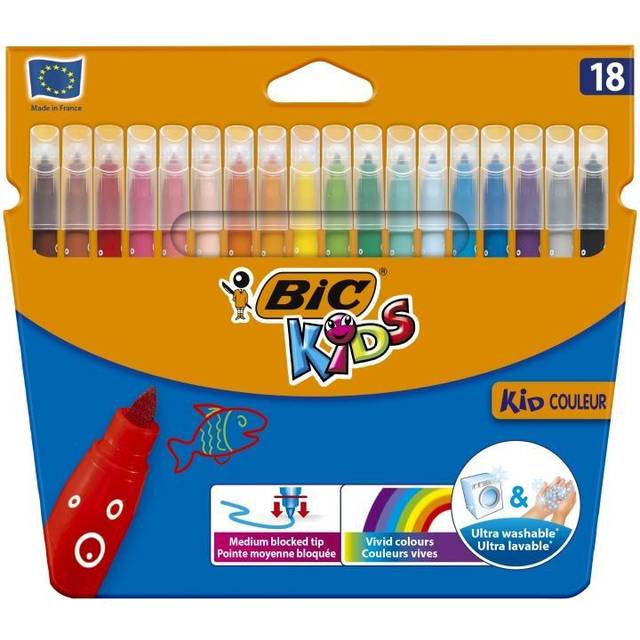 BIC Kids Kid Couleur Felt Tip Colouring Pens - Assorted Colours, Cardboard Wallet of 18