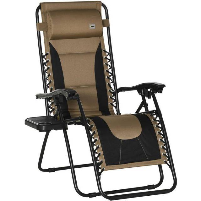 Outsunny Zero Gravity Lounger Folding Recliner Chair w/ Cup Holder Padded Pillow | TJ Hughes