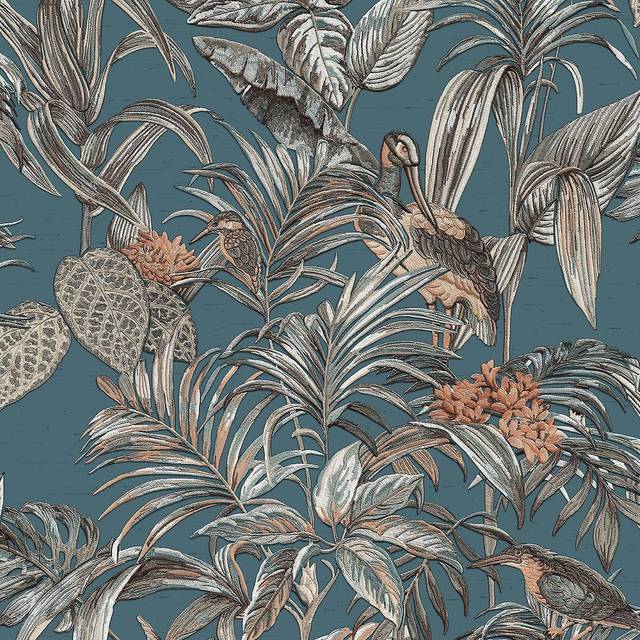 DID Bird of Paradise Wallpaper - Dark Blue and Silver
