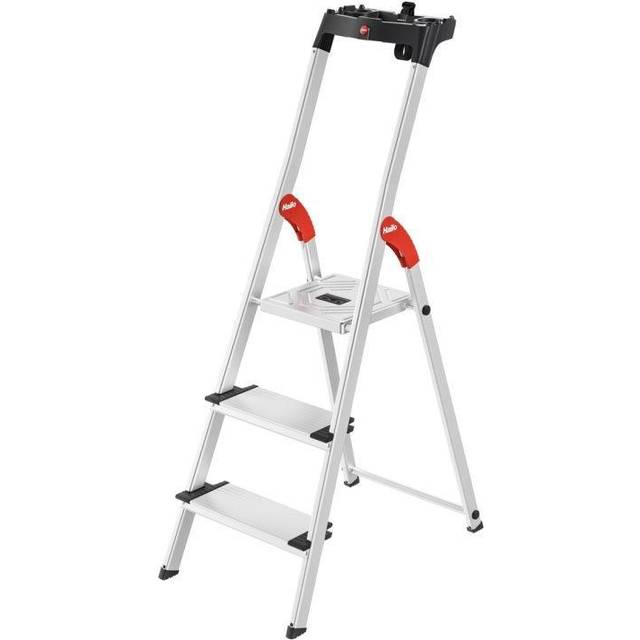 Hailo L80 Aluminium Deep Step Ladder - 3 Tread, Silver
