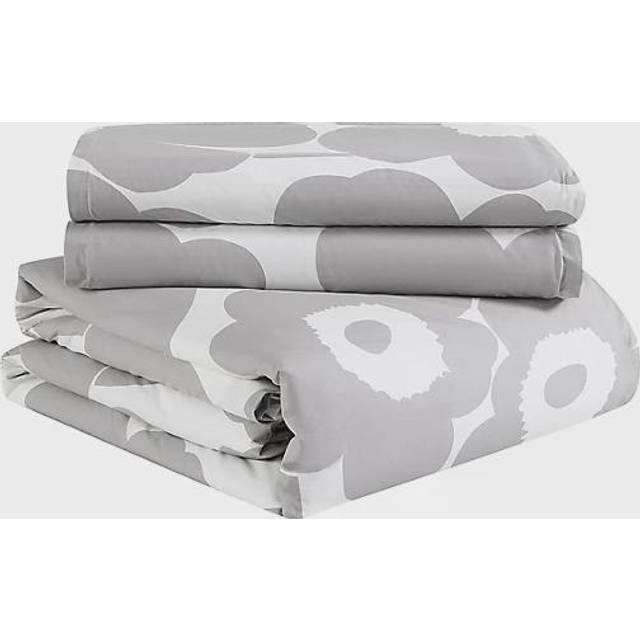 MARIMEKKO Påslakanset, Queen, sängkläder i bomull med matchande örngott och bottenstängning, heminredning för alla årstider (Unikko grå, Queen)