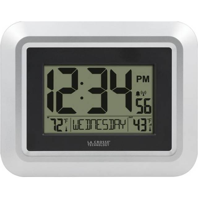 La Crosse Technology 513-1918S-INT Atomic Digital Wall Clock with Temperature, Silver