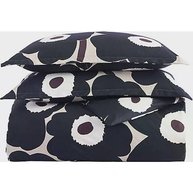 Marimekko bomullspåslakan med matchande örngott och knappstängning, medelvikt för alla årstider, unisex mörkgrå, drottning