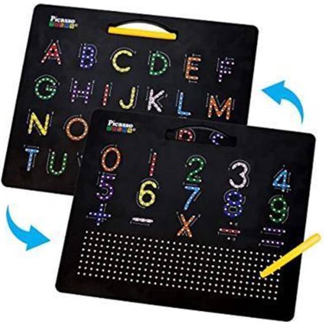PicassoTiles PicassoTiles 2-in-1 Double Sided Magnetic Drawing Board ABC A-Z Letter, Number, and Freestyle Writing Playboard 12x10 inch Large Magnet Tablet Pad Open-Ended Learning Erasable Reusable Playset PTB02