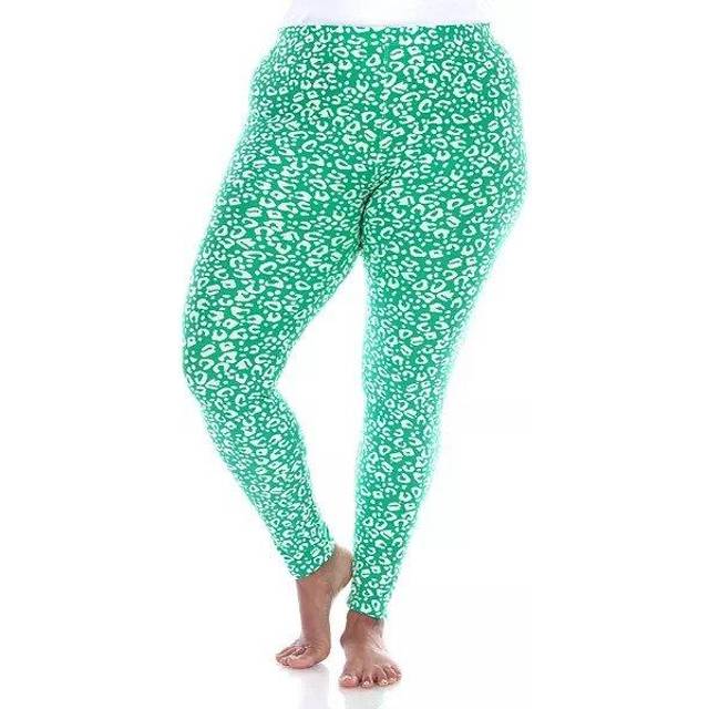 White Mark PS210-304 Womens Plus Size Super Soft Leopard Printed Leggings, Green - One Size Fits Most
