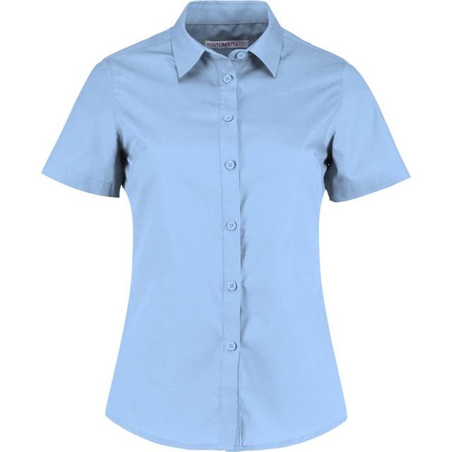 (14, Light Blue) Kustom Kit Womens/Ladies Short Sleeve Poplin Shirt