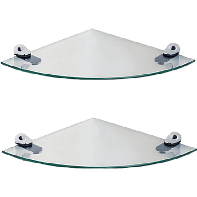 Set of 2 Clear Glass Radial Floating Shelves with Chrome Brackets