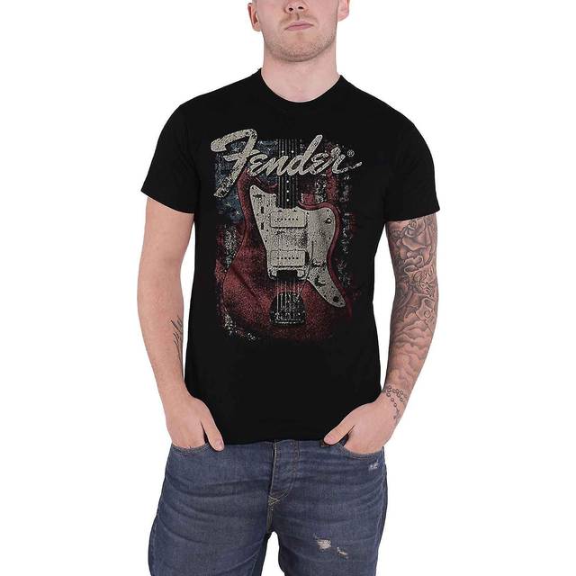 (XXL, Black) Fender T Shirt Distressed Guitar USA Flag Logo new Official Mens Black