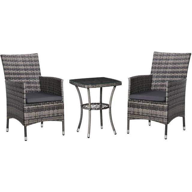 Outsunny Outdoor Rattan-Effect Bistro Set with Cushions