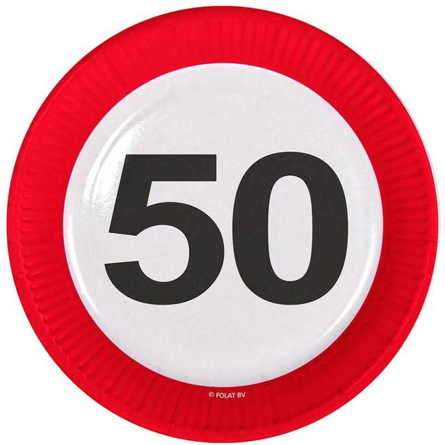 Teller "Verkehrsschild" zum 50. Geburtstag, 8er Pack