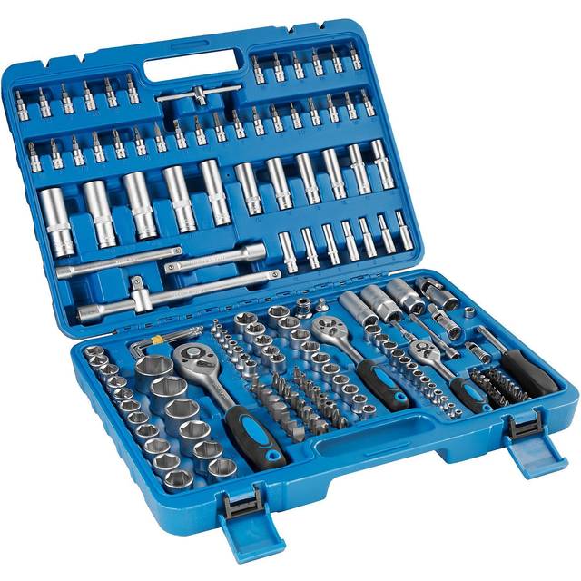 Ratchet Spanner Set - 171-piece, 1/4, 3/8 and 1/2 inch sockets, plastic case - blue