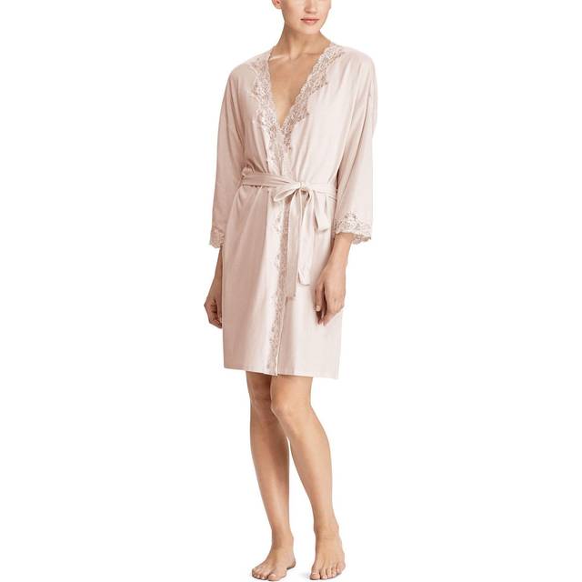 Lauren Ralph Lauren Lace Detail Signature Satin Kimono Robe