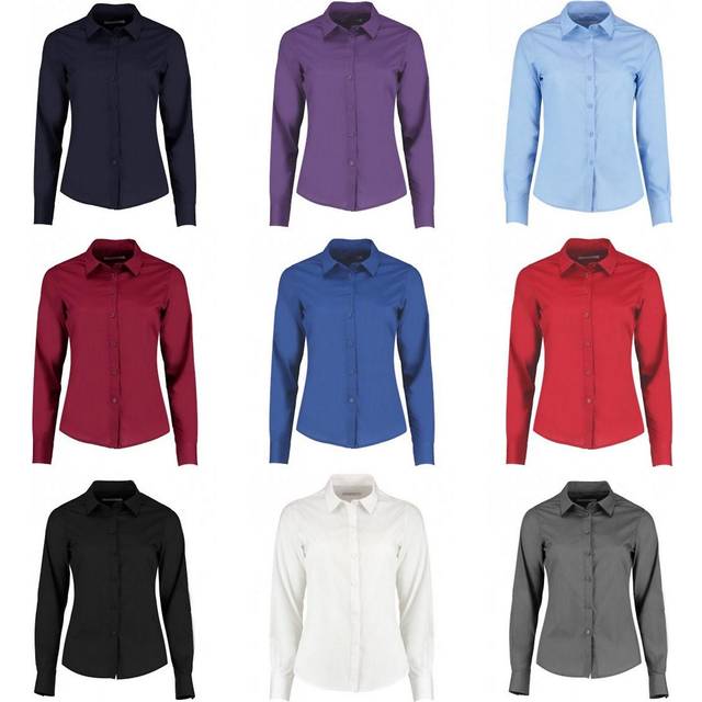 (10, Graphite) Kustom Kit Womens/Ladies Long Sleeve Tailored Poplin Shirt
