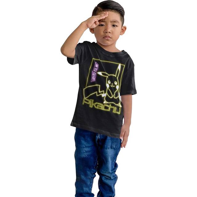 (5-6 Years, Black) Pokemon Childrens/Kids Pikachu Neon T-Shirt