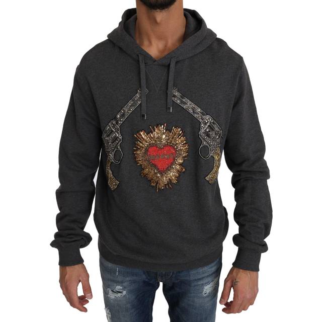 Dolce & Gabbana Gray Hooded Red Crystal Heart Gun Sweater - IT54 | XXL