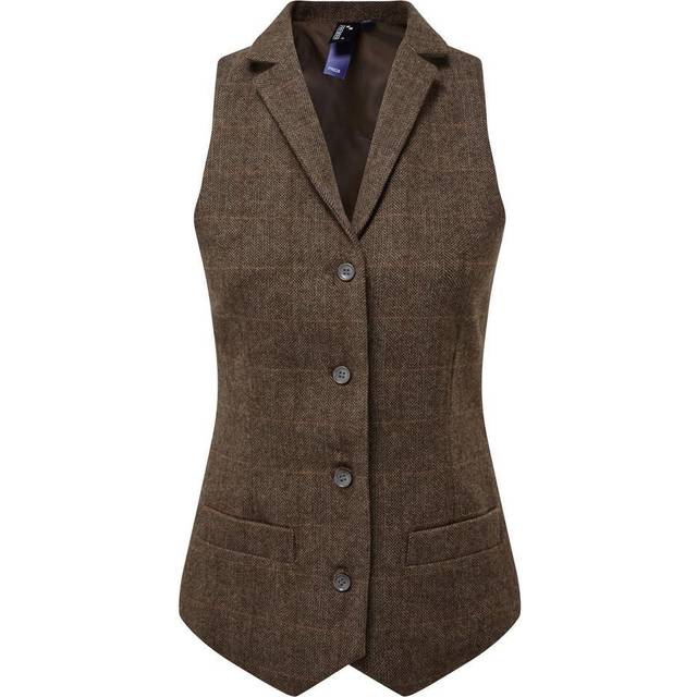 (XL, Brown Check) Premier Womens/Ladies Herringbone Waistcoat