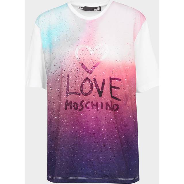Love Moschino Dam bomullsjersey t-shirt_fläckat och skuggat glaspanel tryck, Optisk vit, 32 SE