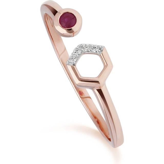 Contemporary Ruby & Diamond Hexagon Open Ring in 9ct Rose Gold
