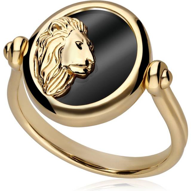 Zodiac Black Onyx Leo Flip Ring in 18ct Gold Plated Silver
