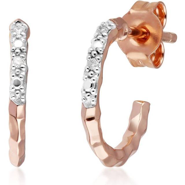 Diamond PavÃ© Hammered Mini Hoop Earrings in 9ct Rose Gold - White