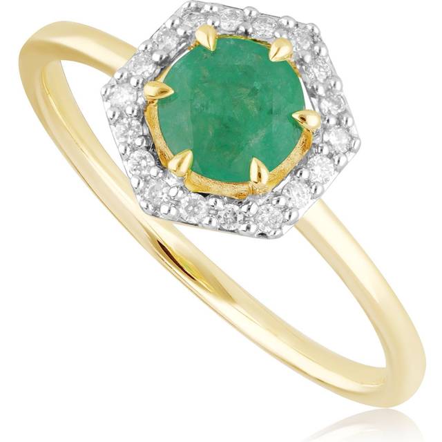 9ct Yellow Gold 0.67ct Emerald & Diamond Halo Engagement Ring