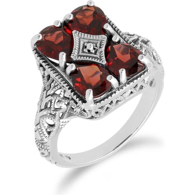 Art Nouveau Inspired Garnet Statement Ring in 925 Sterling Silver