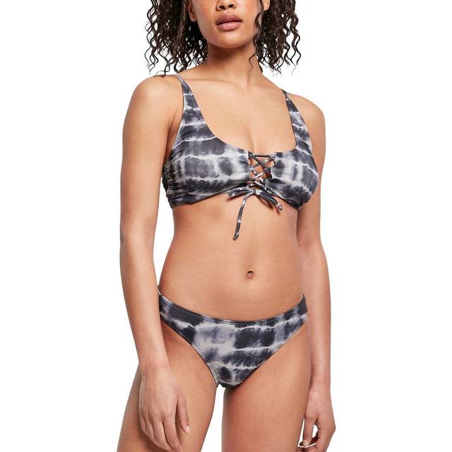 Urban Classics Bikini-set - Ladies Lace Up Tie Dye Bikini - XS M - för Dam - svart/vit