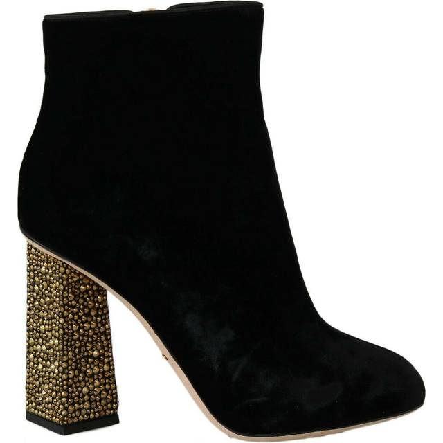 Dolce & Gabbana Black Velvet Crystal Square Heels Shoes - EU40/US9.5 (US9.5)