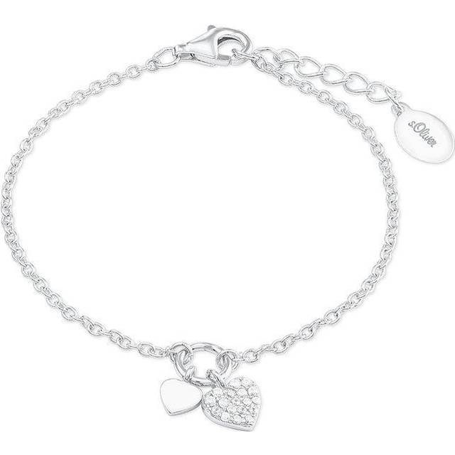 s.Oliver armband 925 sterling silver flickor barn arm smycken, med cubic zirconia synth, 14+2 cm, vit, hjärta, Kommer i smycken presentförpackning, 2022701