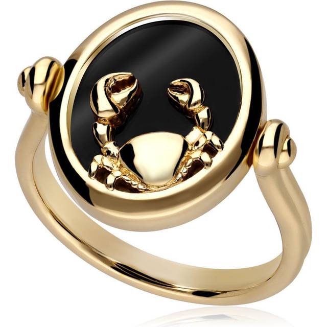 Zodiac Black Onyx Cancer Flip Ring in 18ct Gold Plated Silver