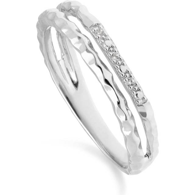 Diamond Pavé Hammered Double Band Ring in 9ct Yellow Gold