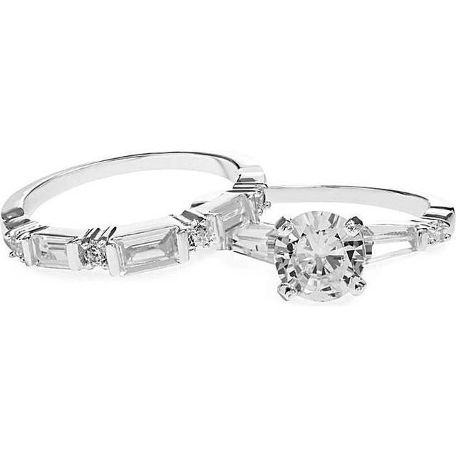 Rhodium Plate Cubic Zirconia Engagement Set Rings - Silver - XL