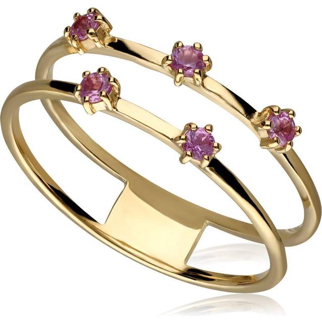 Pink Sapphire Double Band Ring In 9ct Yellow Gold