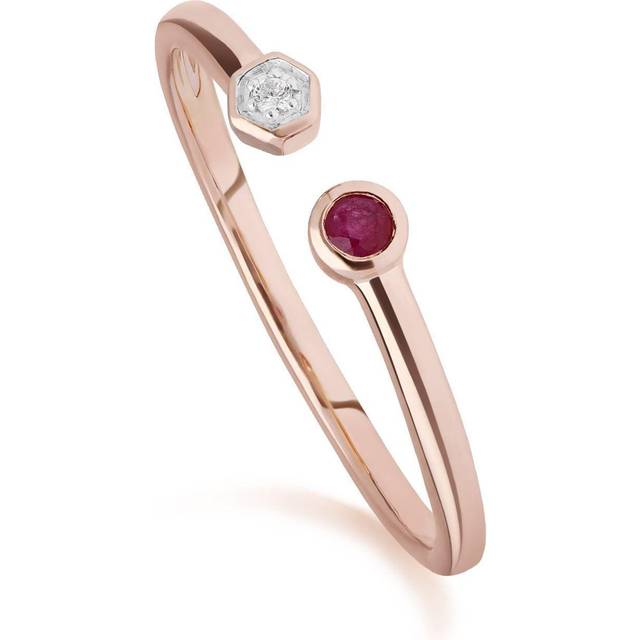 (N) Contemporary Ruby & Diamond Geometric Open Ring in 9ct Rose Gold - Red