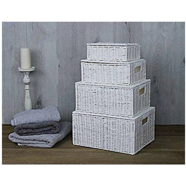 Set Of 4 White Wicker Hamper Baskets Storage Boxes With Lid And Lock