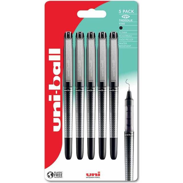 Uni-Ball UB-185 Rollerball Pen, Pack of 5, Strong Needle Tip, Black