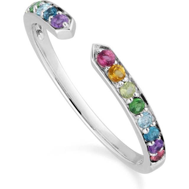 (L) Rainbow Gemstone Open Ring in 925 Sterling Silver