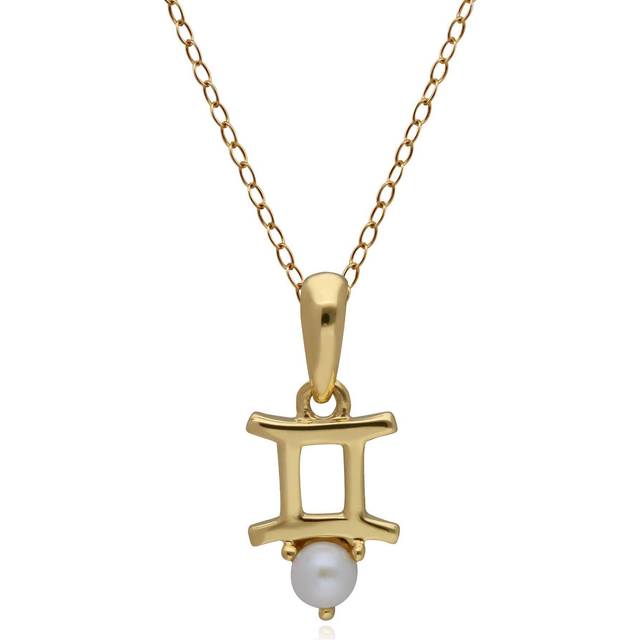 Pearl Gemini Zodiac Charm Necklace in 9ct Yellow Gold