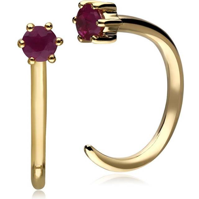 Ruby Pull Through Hoop Earrings In 9ct Yellow Gold