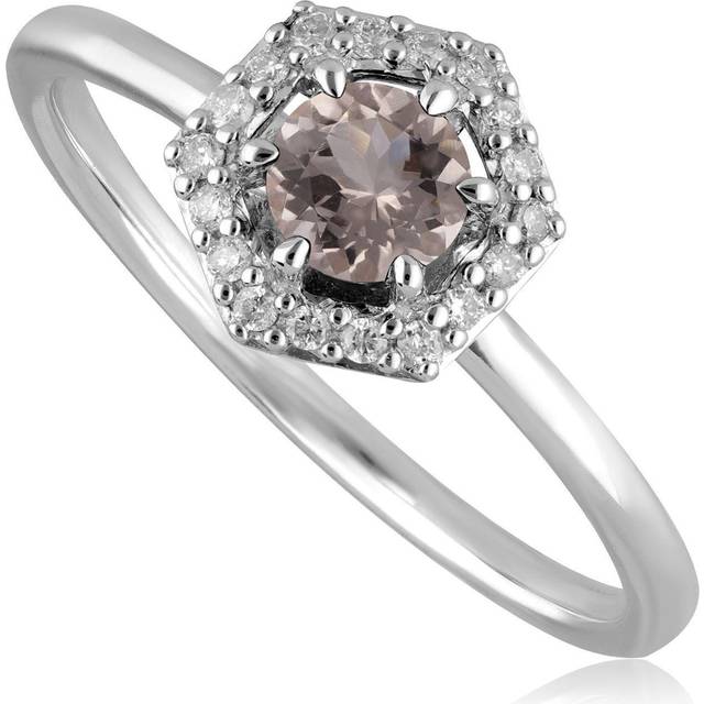 9ct White Gold 0.556ct Morganite & Diamond Halo Hexagon Ring